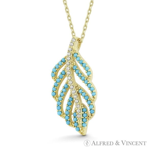 Plant Leaf Charm Nano Crystal or CZ Pendant in .925 Sterling Silver w/ 14k YGold - Picture 1 of 1